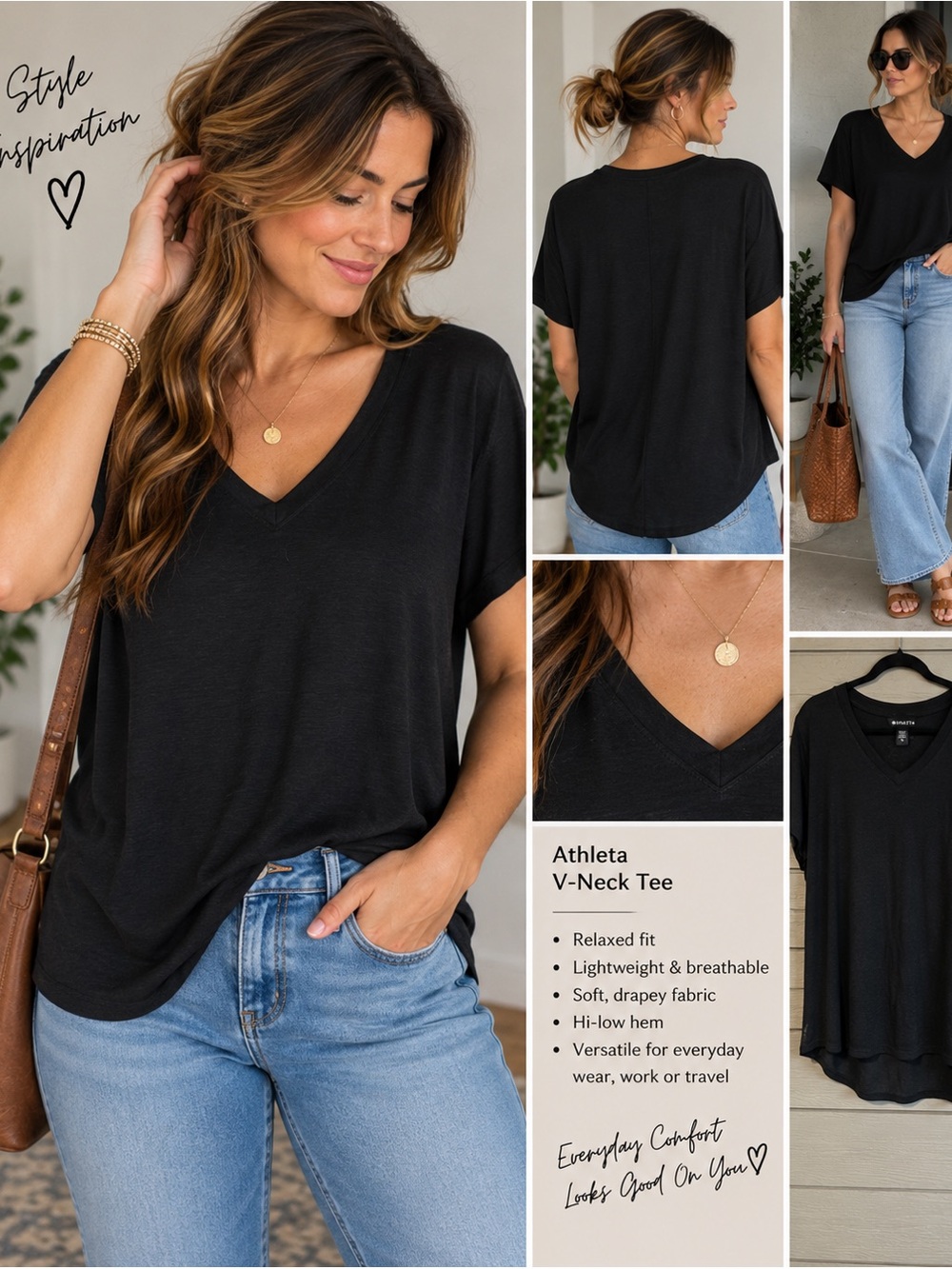 Athleta Black V-Neck Tunic T-Shirt Top Size 2X